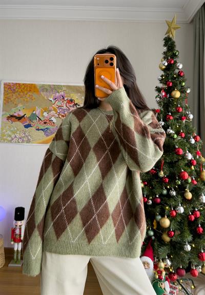 Remi Oversize Baklava Desen Kazak