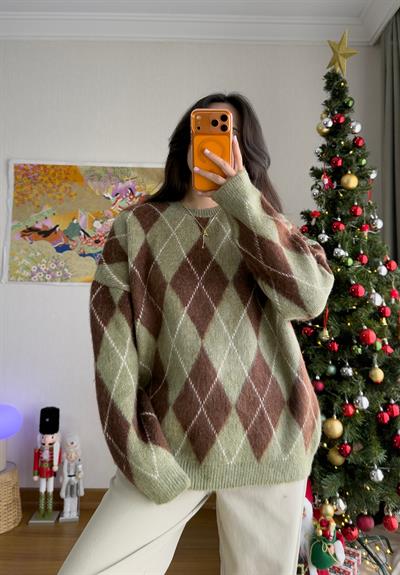 Remi Oversize Baklava Desen Kazak