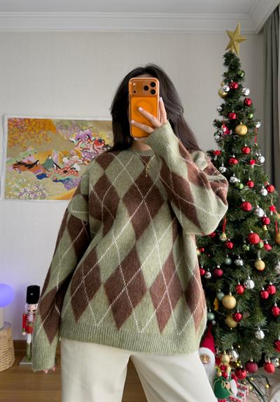 Remi Oversize Baklava Desen Kazak