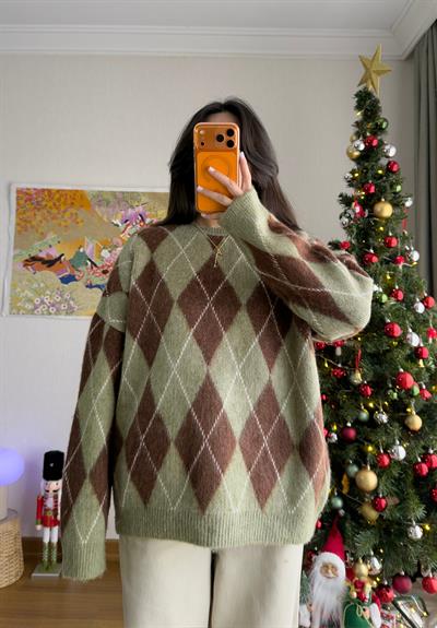 Remi Oversize Baklava Desen Kazak