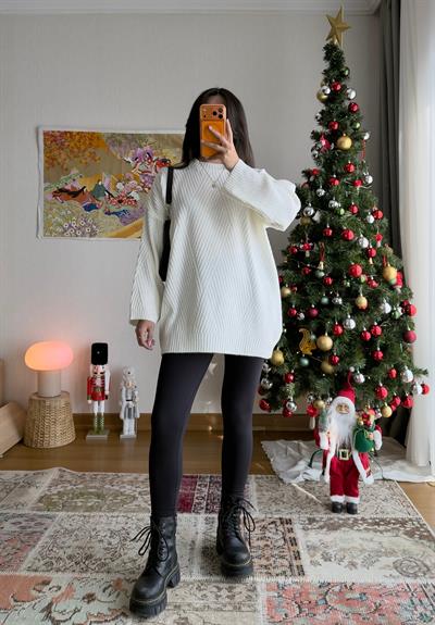 Riane Çizgi Detalı Oversize Kazak Ekru