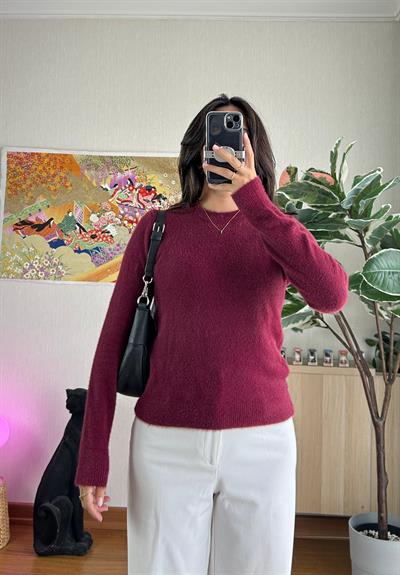 Rie Yumuşak Basic Kazak Bordo