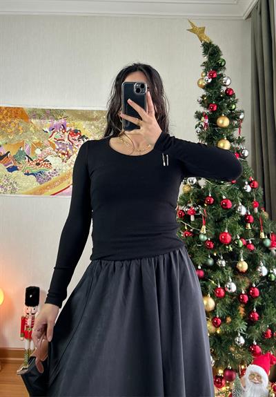Riina Beli Lastikli Kadife Etek Siyah