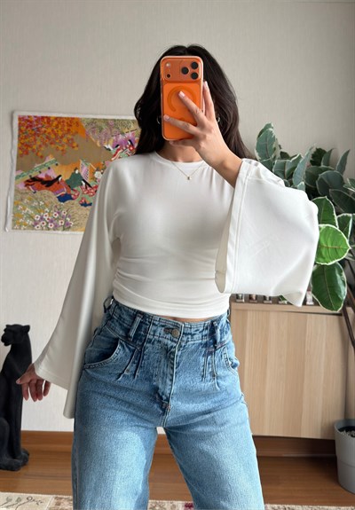 Rima Büzgü Detaylı Bluz Beyaz