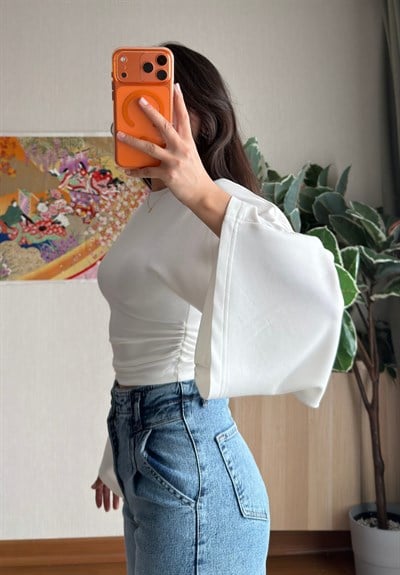 Rima Büzgü Detaylı Bluz Beyaz