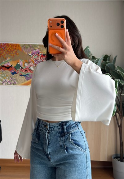 Rima Büzgü Detaylı Bluz Beyaz