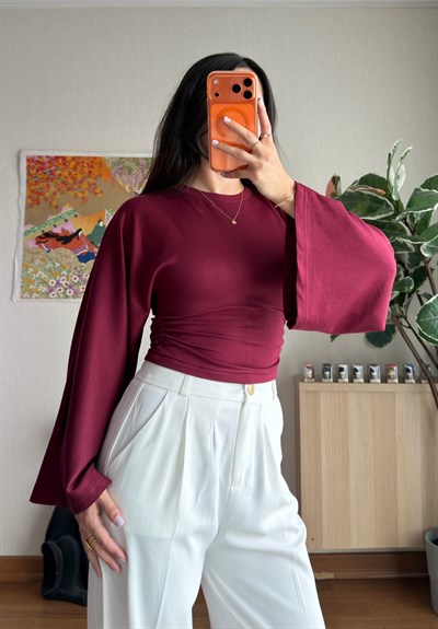 Rima Büzgü Detaylı Bluz Bordo