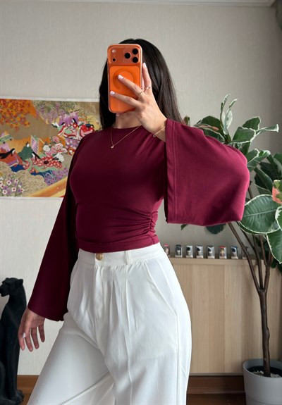Rima Büzgü Detaylı Bluz Bordo