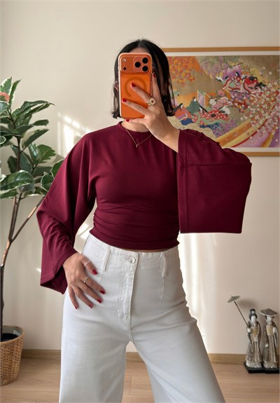 Rima Büzgü Detaylı Bluz Bordo