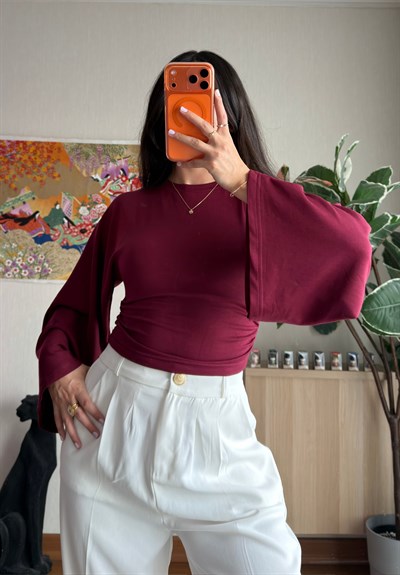 Rima Büzgü Detaylı Bluz Bordo