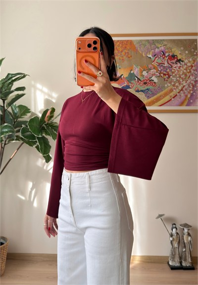 Rima Büzgü Detaylı Bluz Bordo