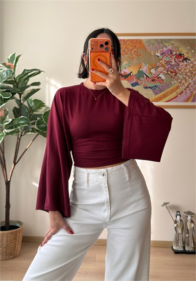 Rima Büzgü Detaylı Bluz Bordo