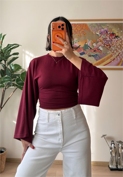 Rima Büzgü Detaylı Bluz Bordo