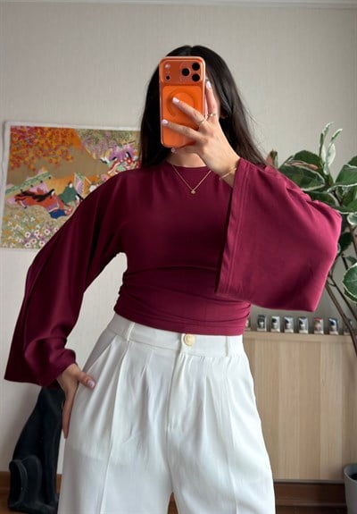 Rima Büzgü Detaylı Bluz Bordo