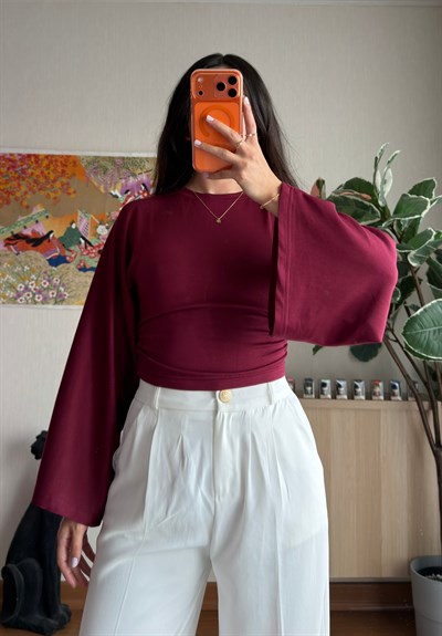 Rima Büzgü Detaylı Bluz Bordo