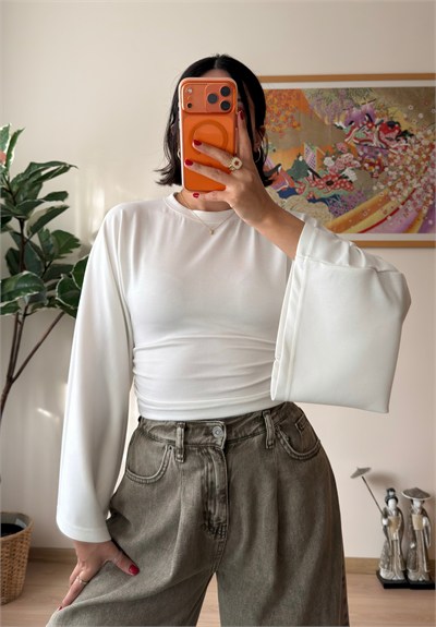 Rima Büzgü Detaylı Bluz Ekru