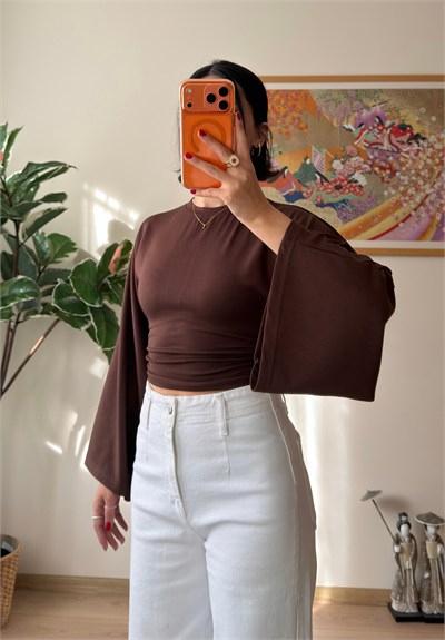 Rima Büzgü Detaylı Bluz Kahve