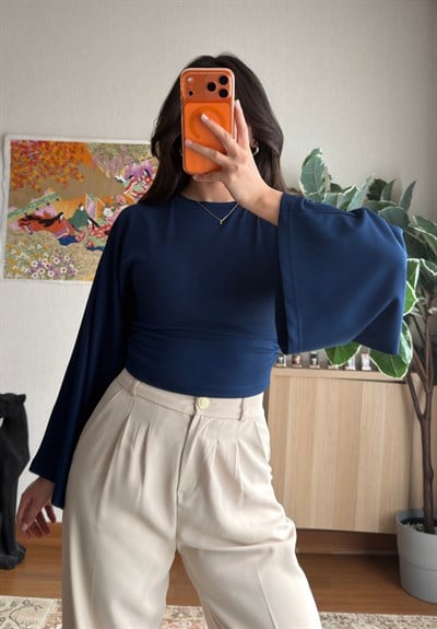 Rima Büzgü Detaylı Bluz Lacivert