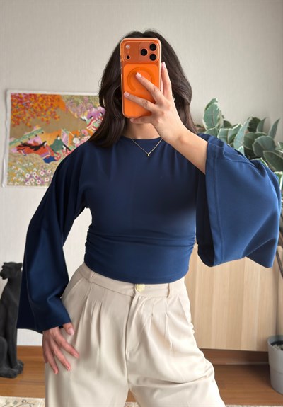 Rima Büzgü Detaylı Bluz Lacivert