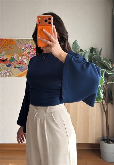 Rima Büzgü Detaylı Bluz Lacivert