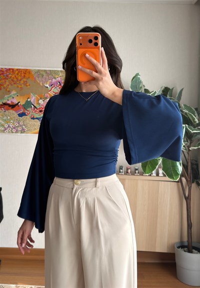 Rima Büzgü Detaylı Bluz Lacivert