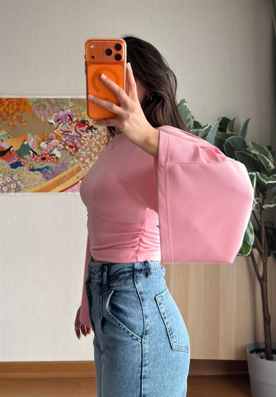 Rima Büzgü Detaylı Bluz Pembe