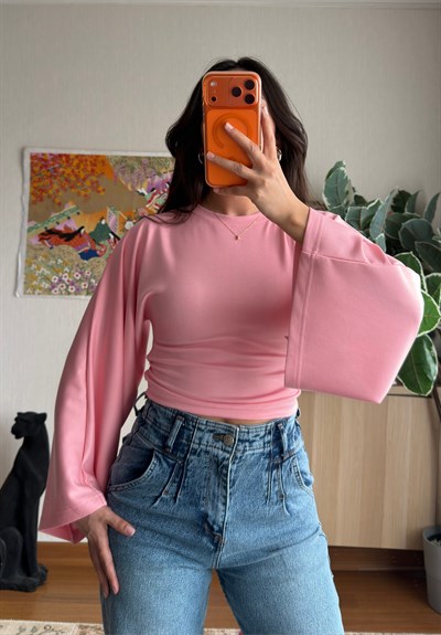 Rima Büzgü Detaylı Bluz Pembe