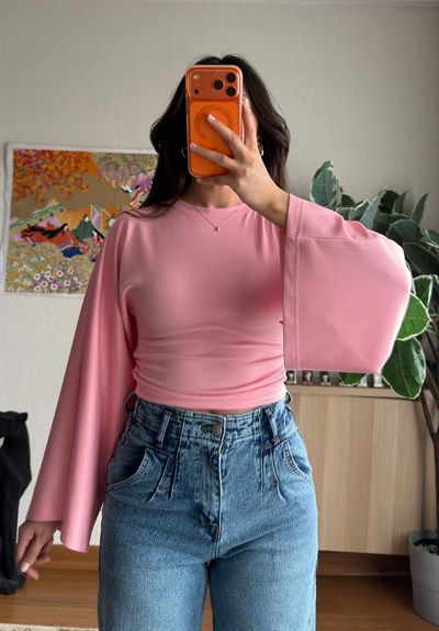 Rima Büzgü Detaylı Bluz Pembe