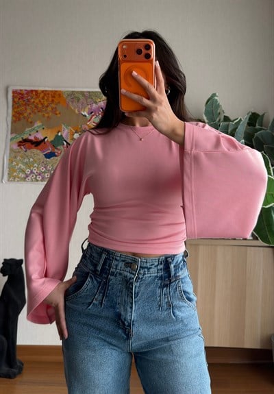 Rima Büzgü Detaylı Bluz Pembe