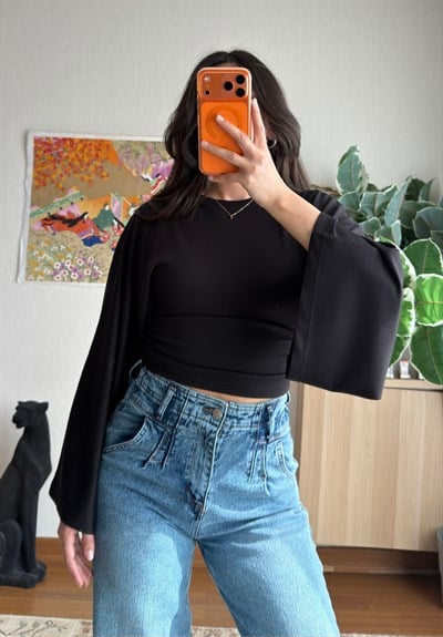 Rima Büzgü Detaylı Bluz Siyah