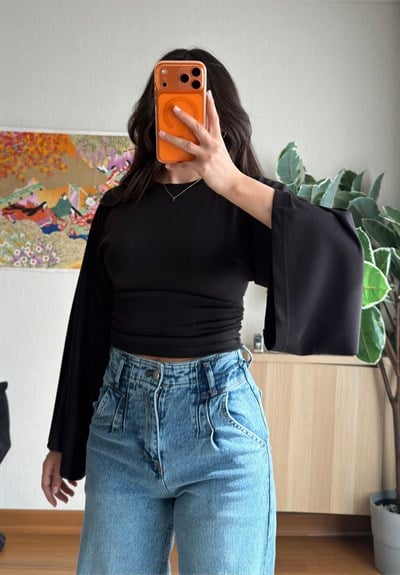 Rima Büzgü Detaylı Bluz Siyah