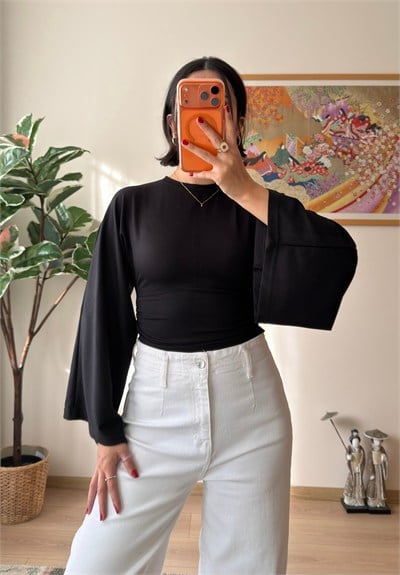 Rima Büzgü Detaylı Bluz Siyah