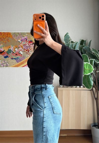 Rima Büzgü Detaylı Bluz Siyah