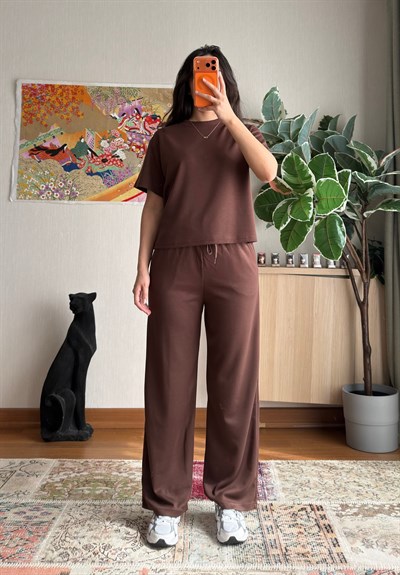 Rina Kısa Kol Modal Takım Kahve