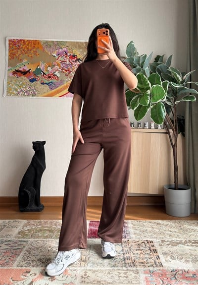 Rina Kısa Kol Modal Takım Kahve