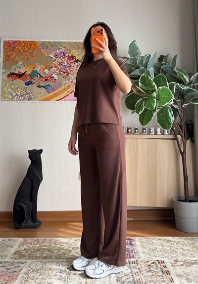 Rina Kısa Kol Modal Takım Kahve