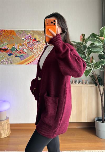 Rinako Uzun Hırka Bordo