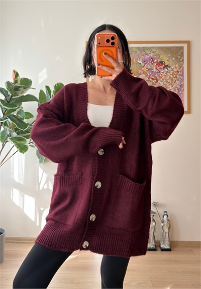 Rinako Uzun Hırka Bordo