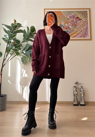 Rinako Uzun Hırka Bordo