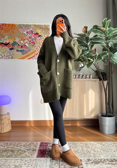 Rinako Uzun Hırka Haki