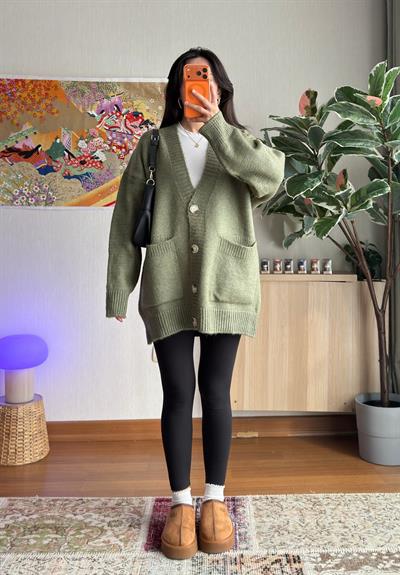 Rinako Uzun Hırka Soft Yeşil