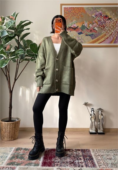 Rinako Uzun Hırka Soft Yeşil