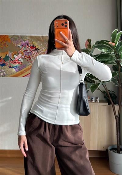 Rinmei Cimalı Bluz Ekru