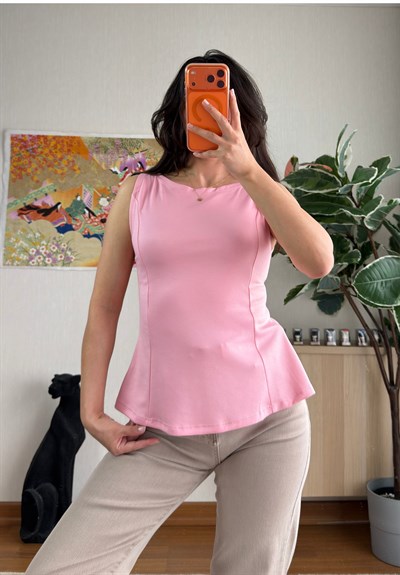 Rivay Volanlı Bluz Pembe