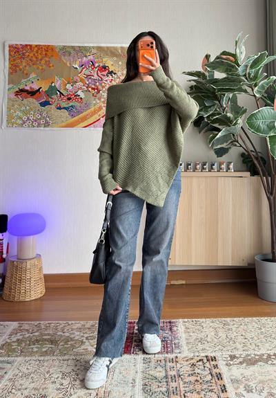 Satoe Asimetrik Kazak Soft Yeşil