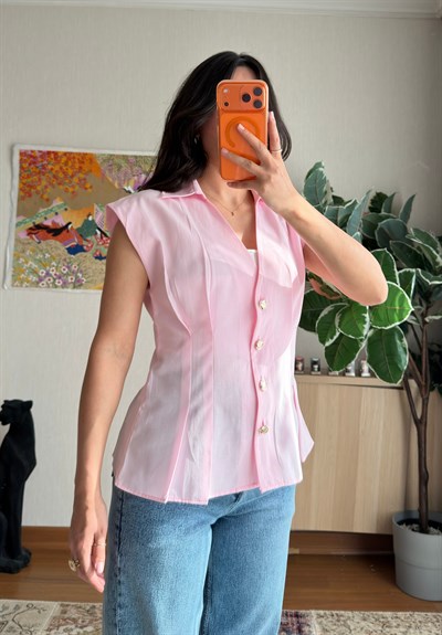Sein Kolsuz V Yaka Gömlek Pembe