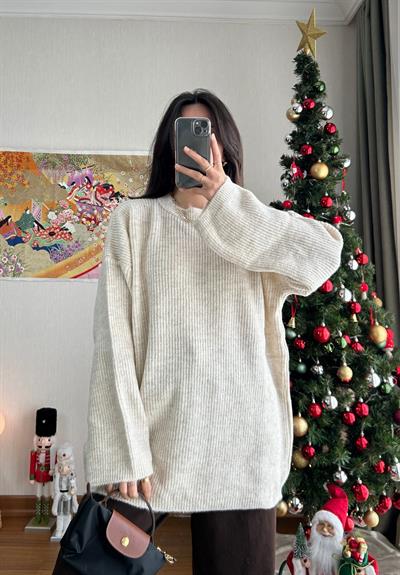 Seina Oversize Dökümlü Kazak Bej