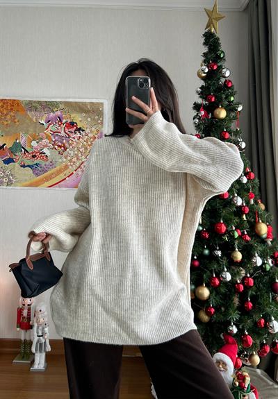 Seina Oversize Dökümlü Kazak Bej
