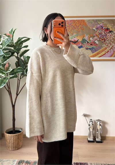 Seina Oversize Dökümlü Kazak Bej