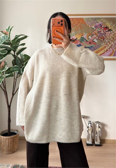 Seina Oversize Dökümlü Kazak Bej
